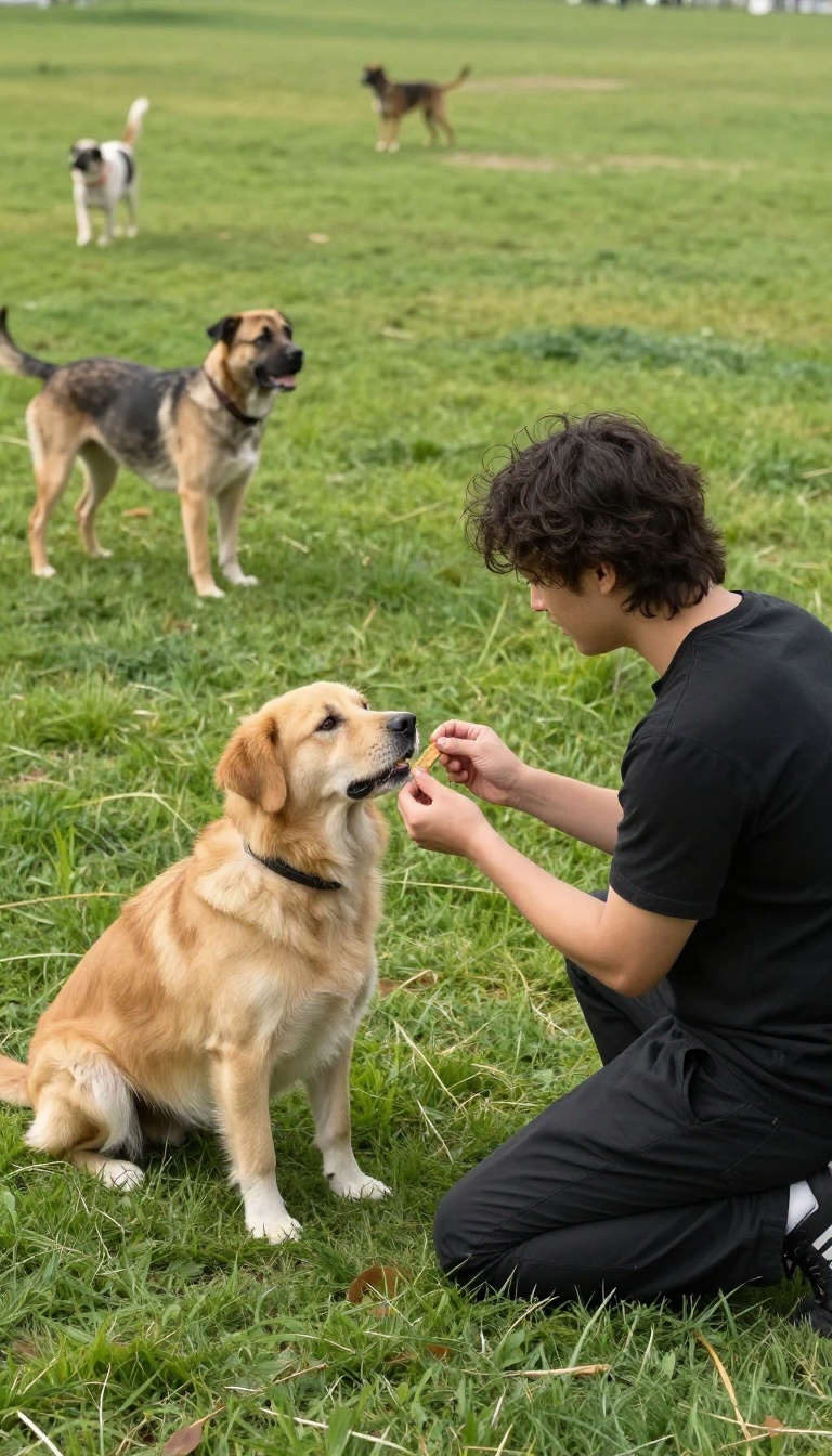 Dog owner calling their dog for a timeout during play at a dog park