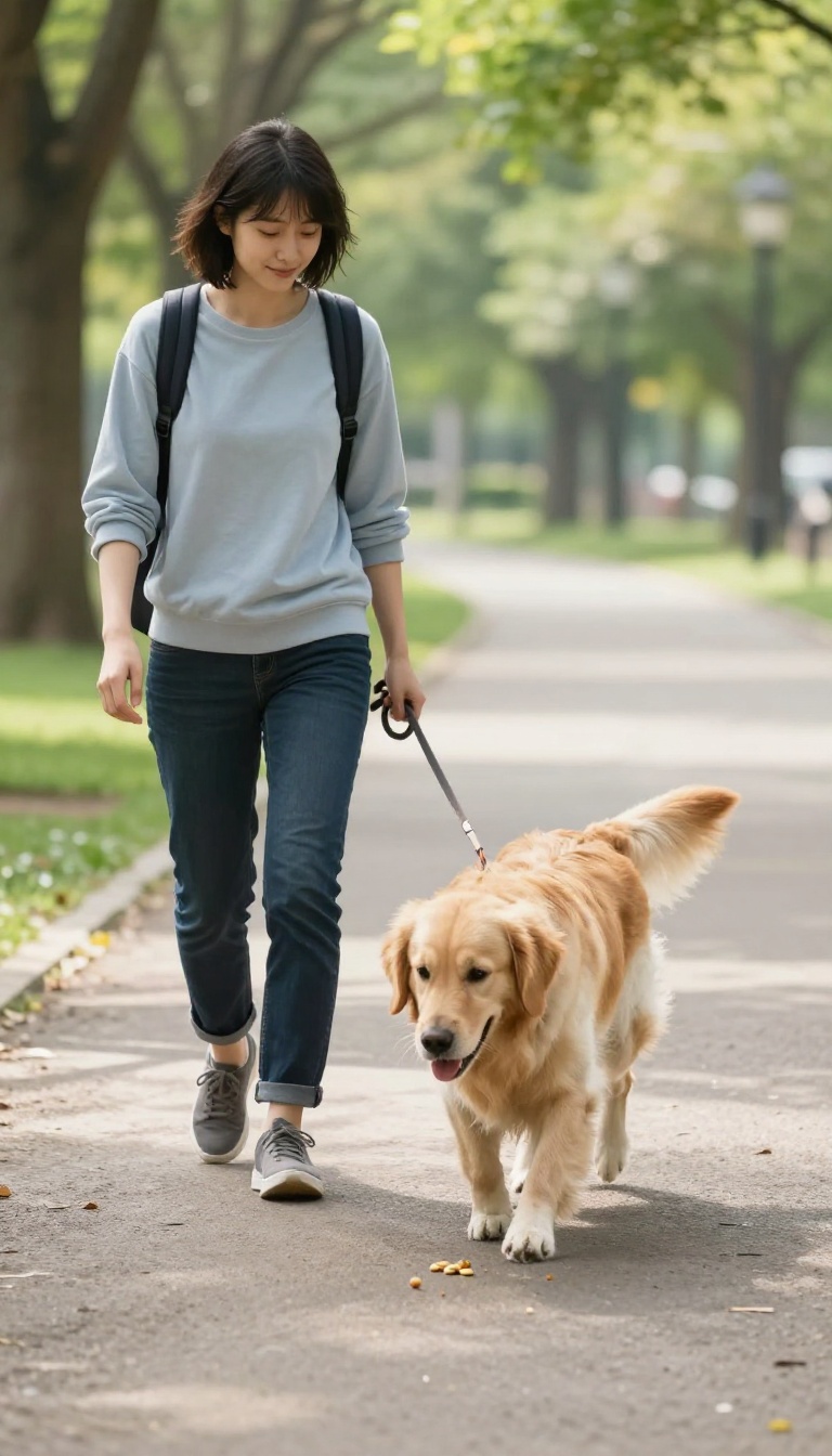 Person using 'Find It' game to redirect dog's attention during a walk