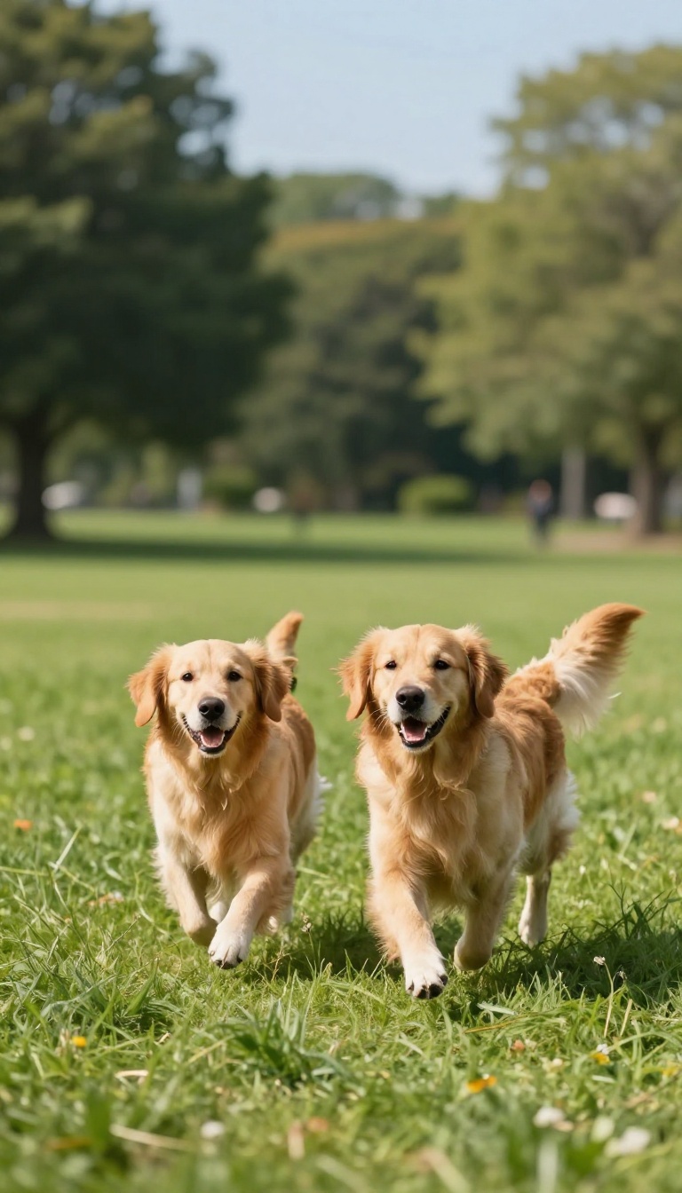 Dog owner rewarding a golden retriever with a treat during recall training in a sunny park.