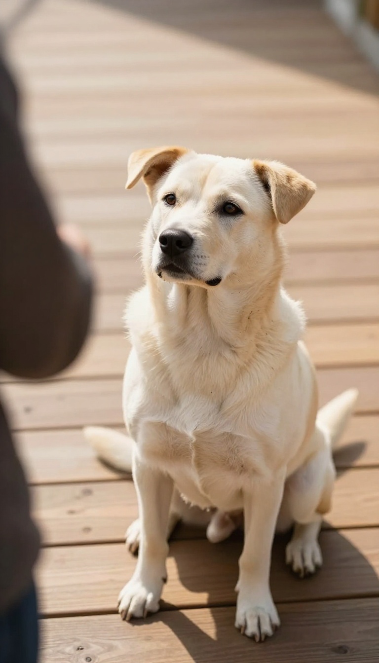 A calm dog observing a stranger in the distance, illustrating the concept of understanding why dogs bark.