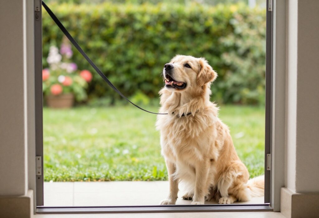 Dog waiting at the door during training