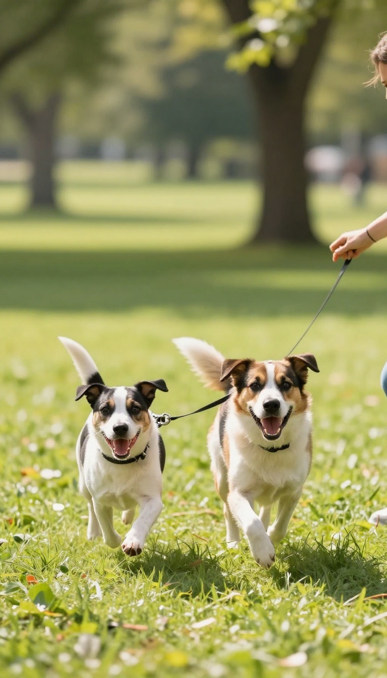 Dog running back to owner in park during recall training