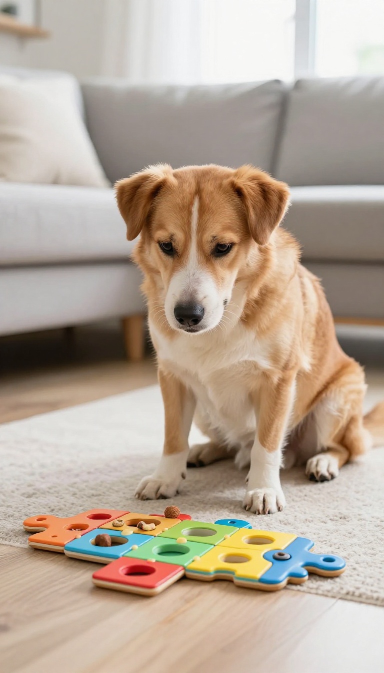 Dog focused on a puzzle toy for mental stimulation