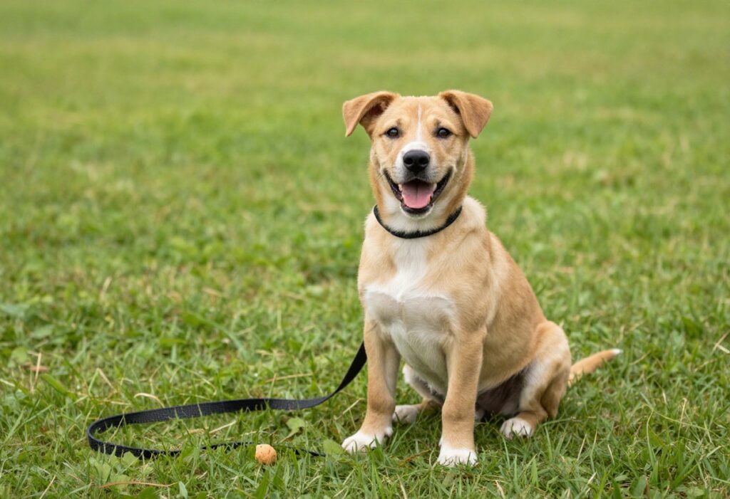 Puppy sitting on grass during potty training
