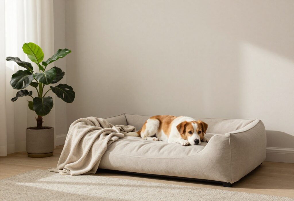 Aesthetic dog bed in a cozy living room corner