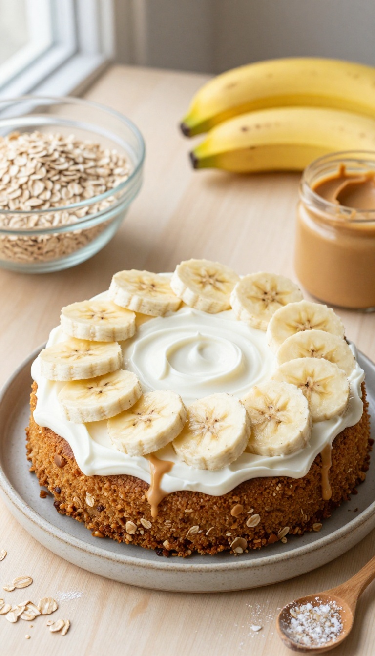 1. Peanut Butter Banana Oat Cake With Yogurt Frosting