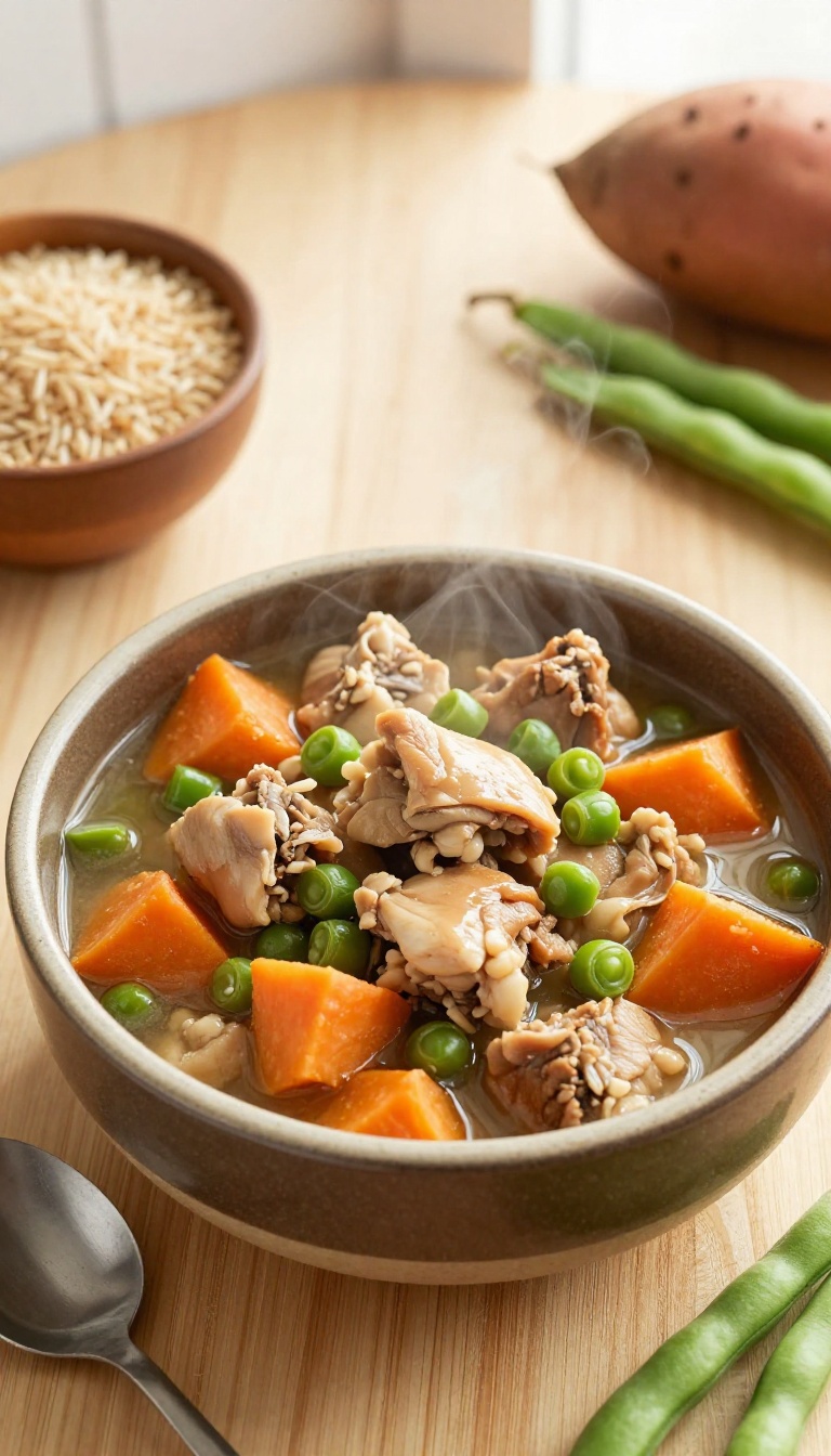 2. Hearty Chicken, Brown Rice, and Sweet Potato Stew