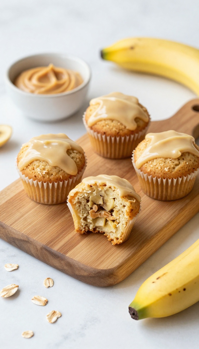 1. Classic Banana Oat Cupcakes With Peanut Butter Drizzle