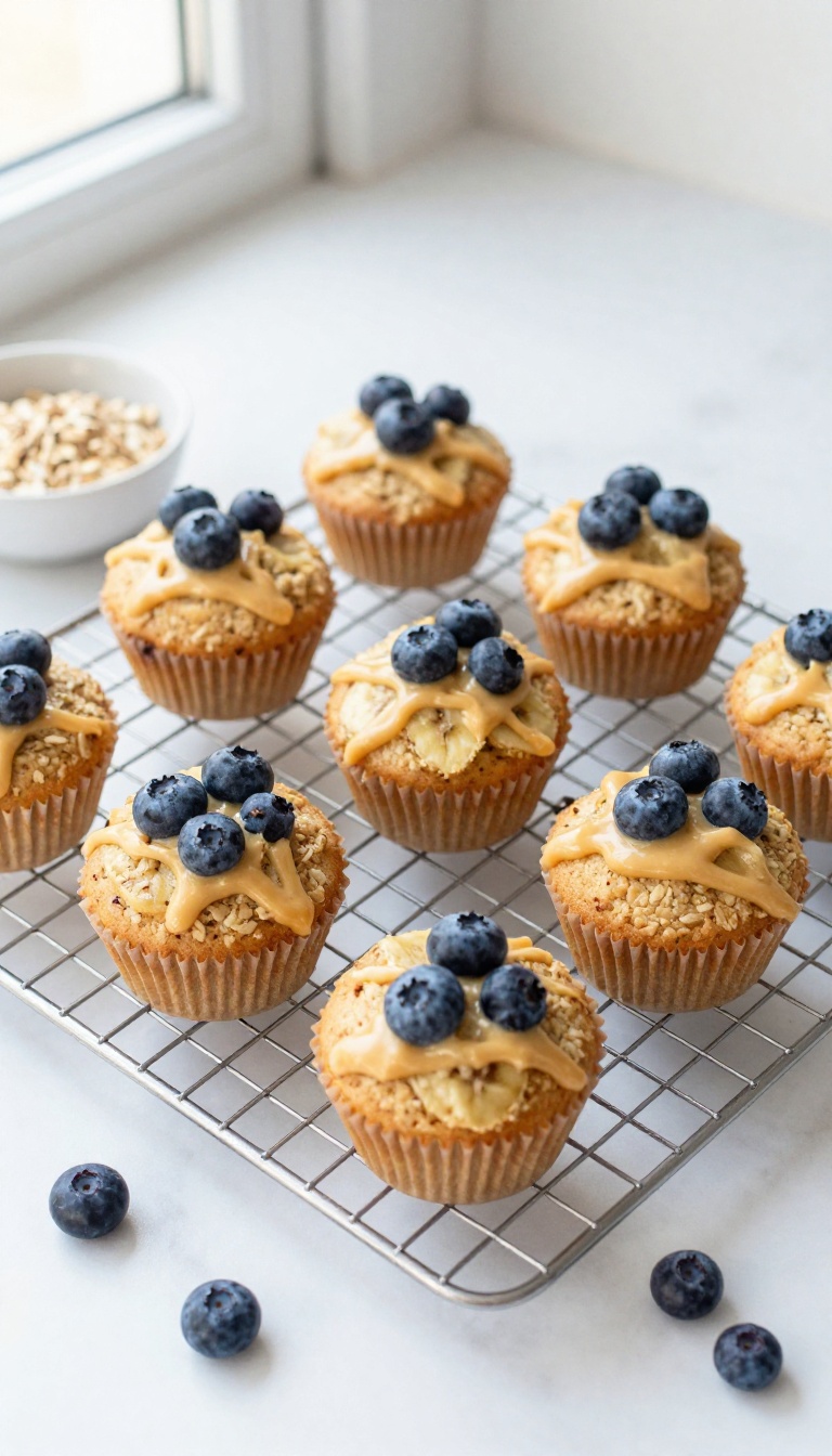 2. Blueberry Banana Oat Cupcakes With Peanut Butter Drizzle