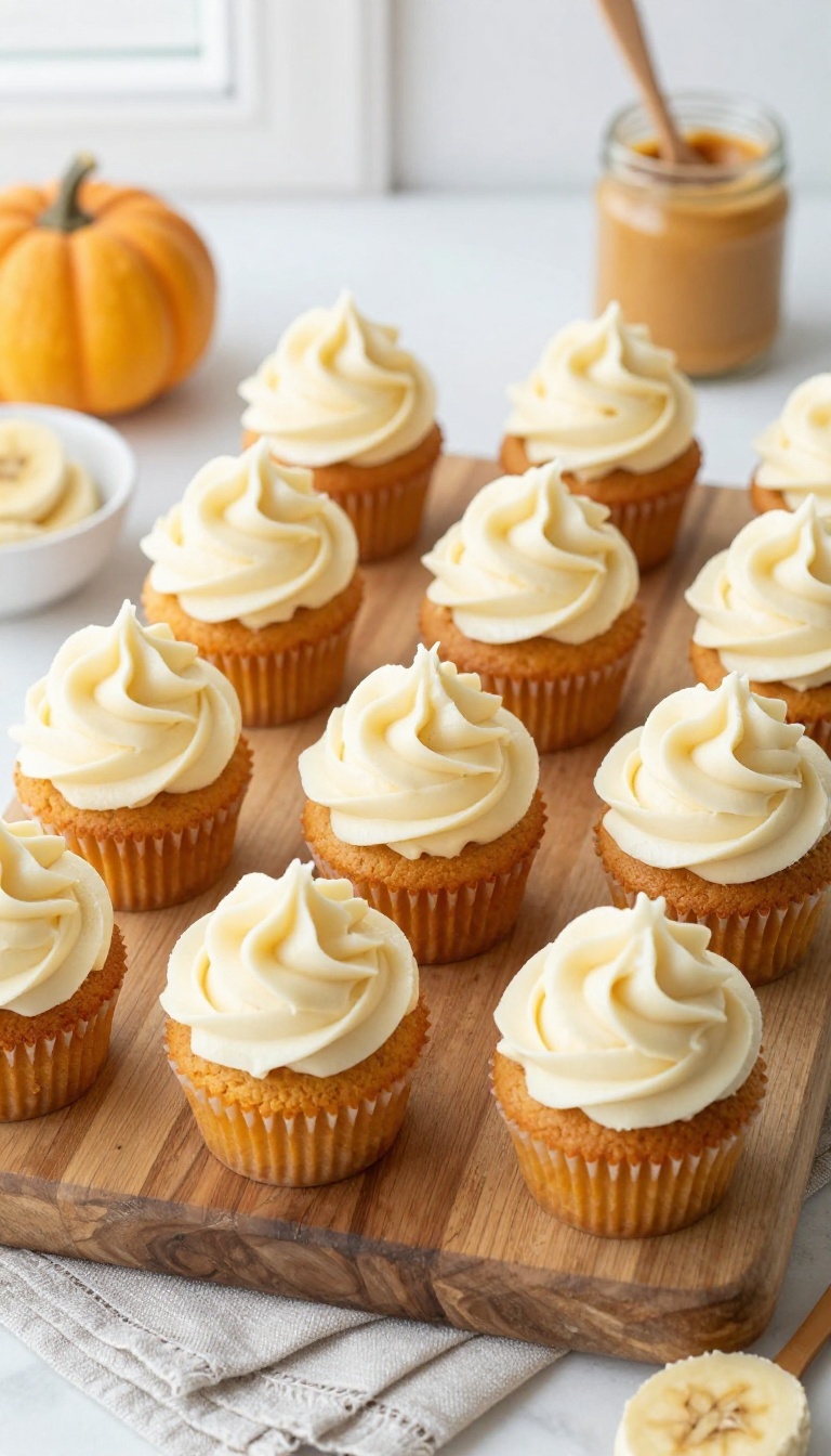 3. Pumpkin Peanut Butter Cupcakes With Banana Cream Swirl